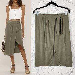 Heartloom Sage Green Modal Blend Jersey Wrap Midi Skirt